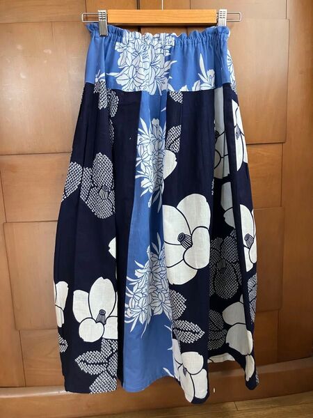 着物 浴衣リメイク ロングタックスカート ゴムスカート パッチワーク
