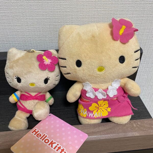 ハローキティ 日焼けキティマスコット2個セット ハワイ ピンク アロハシャツ 水着