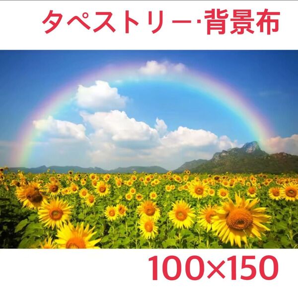 ひまわり畑 虹 レインボー 夏 青空タペストリー 背景布 #99