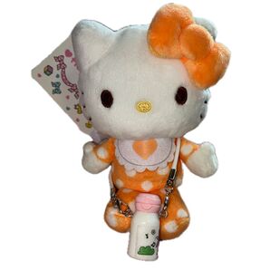 ハローキティ ぬいぐるみマスコット オレンジ 水玉模様 未使用 すいとう付き