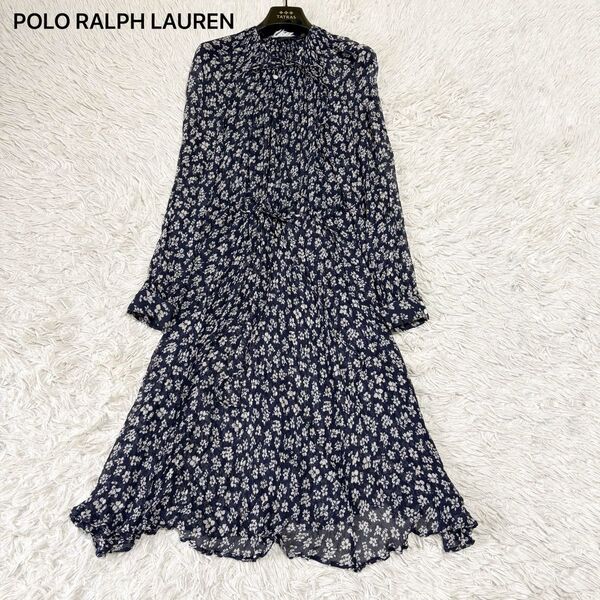 美品 POLO RALPH LAUREN ポロラルフローレン ロングワンピース マキシ丈 Aライン フレア 花柄 フラワー