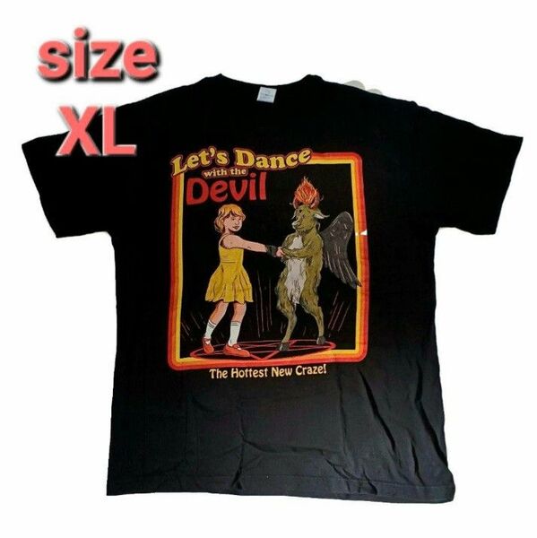 レッツダンスウィズデビル Tシャツ サイズXL US古着 ブラック 古着卸USA アメリカ直輸入