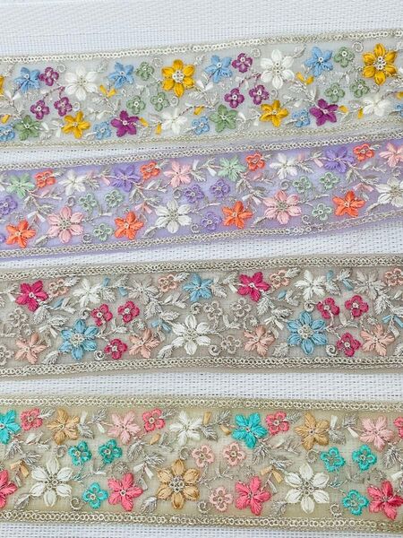 インド刺繍リボン 4点まとめ売り リボン1m ハンドメイド ヘアアクセサリー