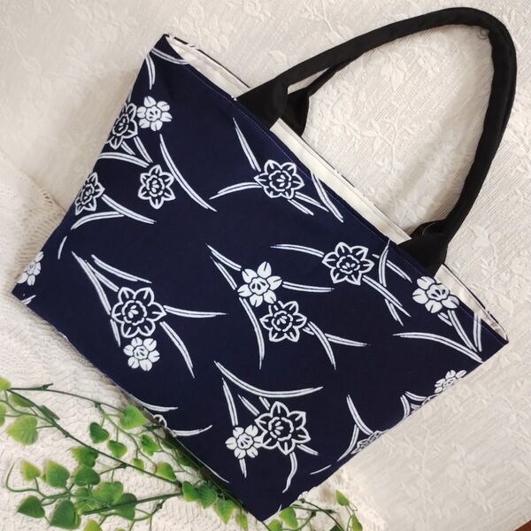 浴衣生地リメイク☆横型大きめバッグ☆ハンドメイド