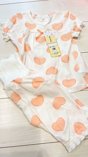 新品 女の子 半袖 パジャマ 腹巻付き 95cm 綿100% 薄手 キッズ 子供服 夏 半ズボン トップス コットン 白