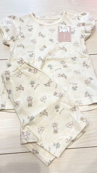 新品 女の子 ベビー前開き 半袖パジャマ 腹巻付き 90cm 綿100% うさぎ