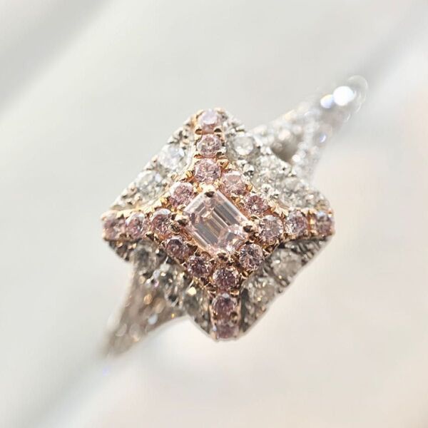 ピンクダイヤモンド リング ピンクダイヤ PD0.15ct PD0.12ct D0.37ct Pt900 K18PG 指輪 鑑別書