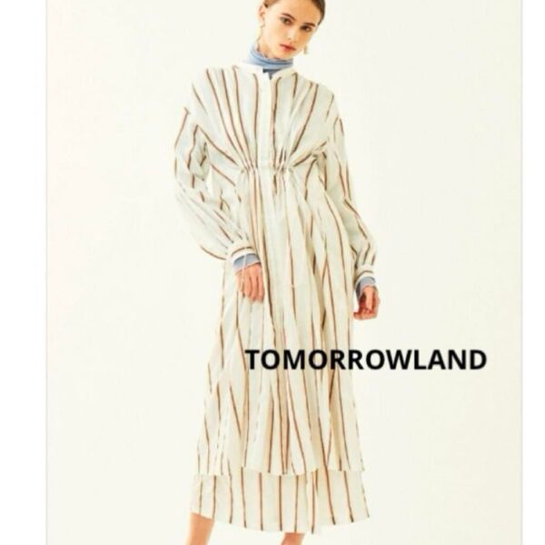 トゥモローランド 定価39,600円 シルク混 ロングシャツワンピース 長袖 白