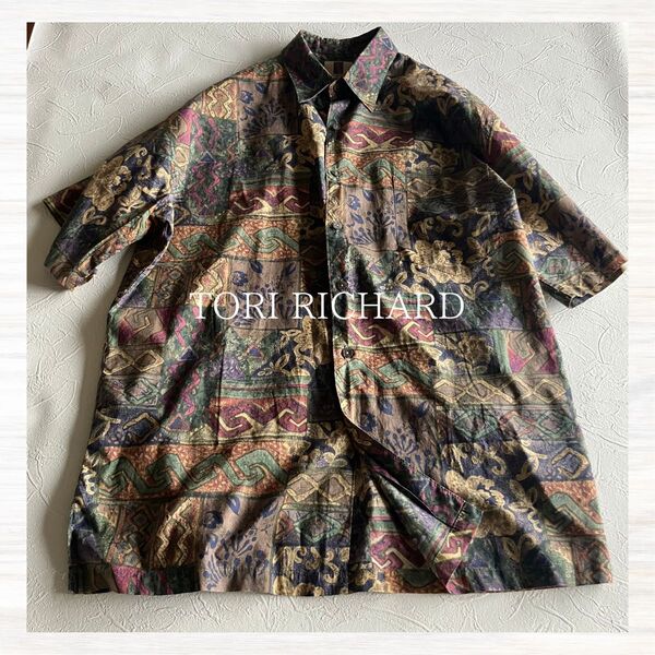 TORI RICHARD 総柄シャツ 半袖 メンズ M 派手柄 トリリチャード アロハシャツ ハワイ製