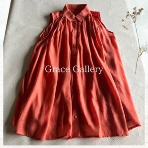 Grace Gallery ゆったりノースリーブチュニック オレンジ ロングシャツ ブラウス