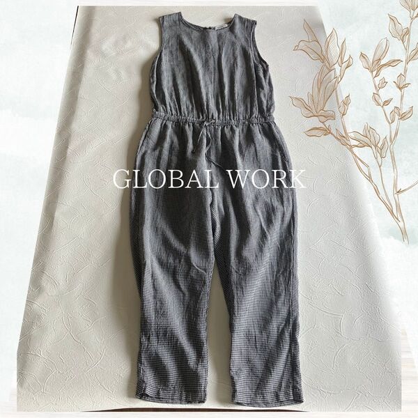 GLOBAL WORK ノースリーブオールインワン つなぎ L ギンガムチェック