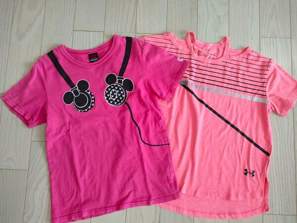 女の子Tシャツ2枚セット BABYDOLL アンダーアーマー ピンク 150