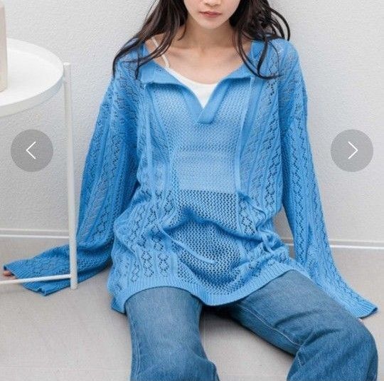 LOWRYS FARM サマーニット 透かし編み ブルー