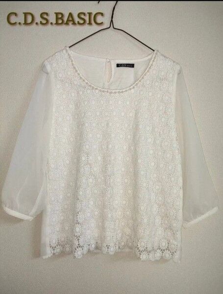 C.D.S.BASIC レース ブラウス 七分袖