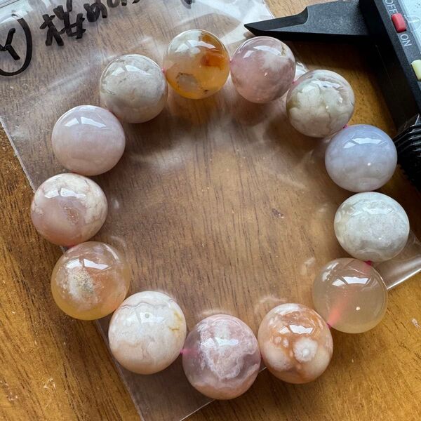 天然石 大玉 17.5mm 桜瑪瑙 内周18cm ブレスレット