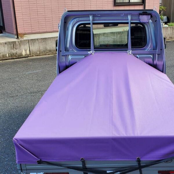 日本製 エステル帆布 スズキ スーパーキャリイ 軽トラ シート 荷台 耐候性 国産品 トラックシート 国産 スロープ型 輪ゴム付き
