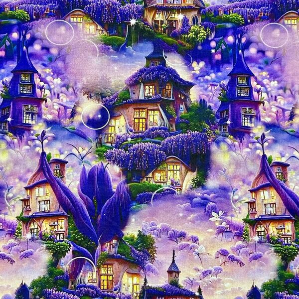 【感謝SALE】☆幻のお花&お城柄 綿100%シーチング生地 110x110cm