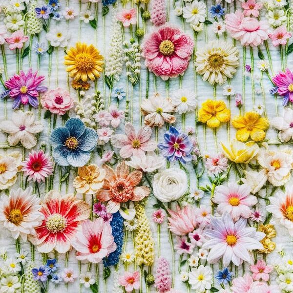 【感謝SALE】☆鮮やかなお花柄立体感 綿100%シーチング生地 1M