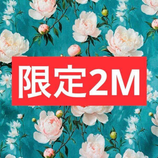 【感謝SALE】お得2M鮮やかな芍薬柄 綿100%シーチング生地