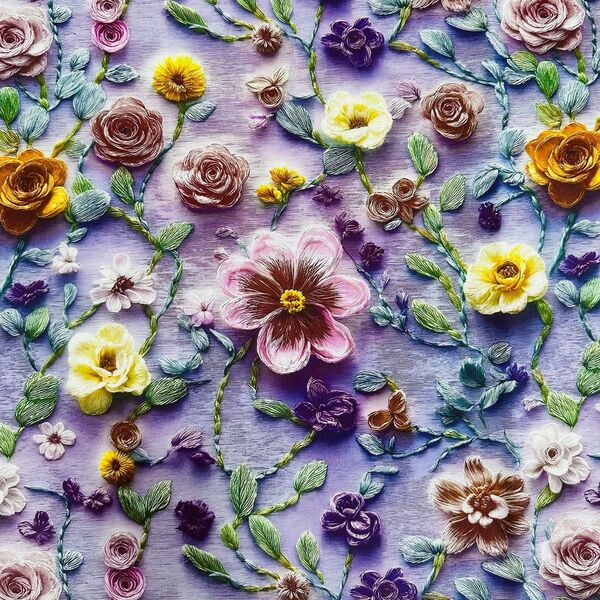 可愛いお花柄立体感 綿100%シーチング生地 110x100cm