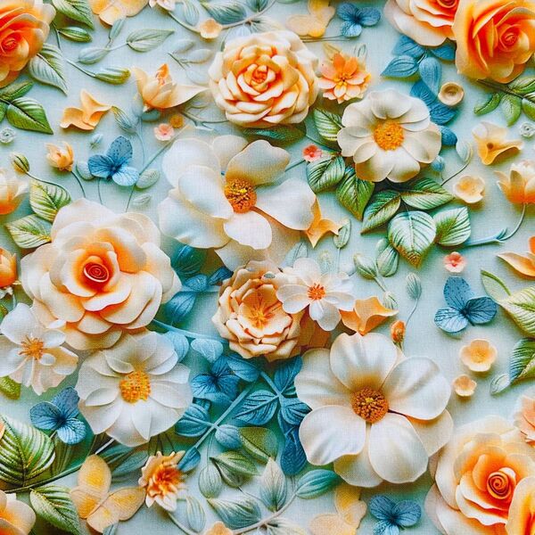 おしゃれなお花柄立体感 綿100%シーチング生地110x100cm