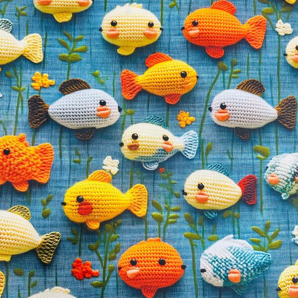 ☆可愛いお魚柄立体感 綿100% シーチング生地 110x100cm
