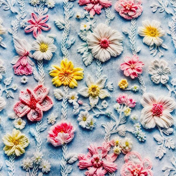 ☆可愛いお花柄立体感 綿100% シーチング生地 110x100cm 水色