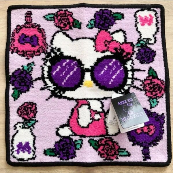 【限定品】新品タグ付き◇ANNA SUI×ハローキティ50周年記念コラボ◇サングラスおしゃれローズ シェニール織り タオルハンカチ