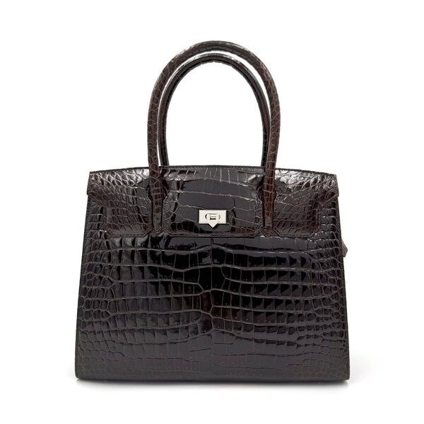 YAMAGUCHI ハンドバッグ シャイニングクロコダイル JRA ブラウン