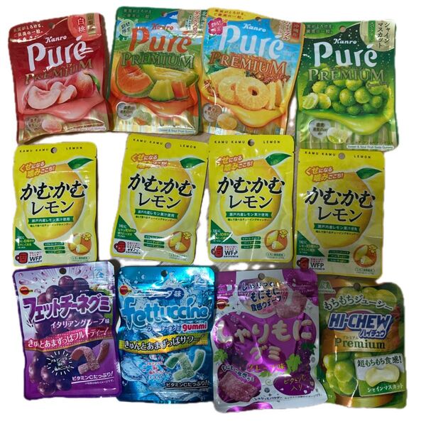 グミ12点セット ピュレグミプレミアム ハイチュウプレミアム かむかむレモン フェットチーネグミ しゃりもにグミ