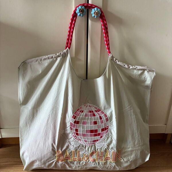 新品 ミラーボール 刺繍 軽量 エコバッグ ナイロン こちらはLサイズです! ライトグレー