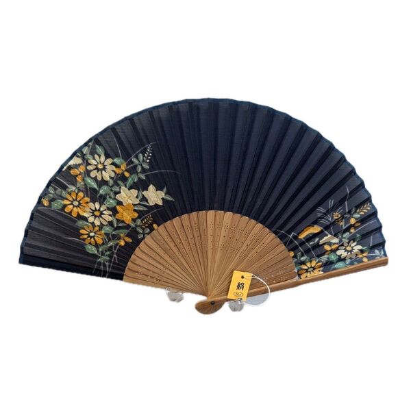 【新品】扇子 高級扇子 絹扇子 シルク 花火 和装 インテリア 着物 浴衣 小物 猛暑対策 お祭り 夏 花柄 黒 7A-3-2