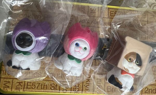 【SALE】小松の猫 ガチャ 三体セット ねこ フィギュア 置物 木彫り彫刻家