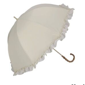 ピンクトリック 日傘 オフホワイト 50cm フリル 6本骨 晴雨兼用