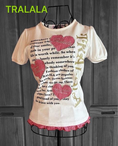 【TRALALA 】LIZ LISA y2k 平成ギャル 平成初期 女児 ラメロゴ ギンガムフリル プリント Tシャツ FREE