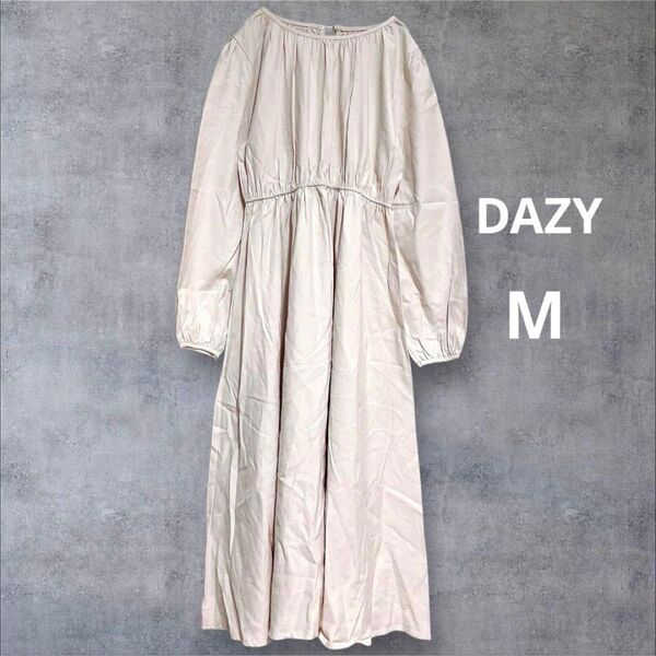 *DAZY*ドローストリングワンピース ロング フレア 無地 春 M ベージュ レディース