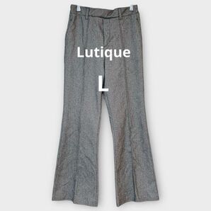 *ルティーク*フレアパンツ ヘリンボーン柄 ウエストゴム あったか 秋冬 L レディース