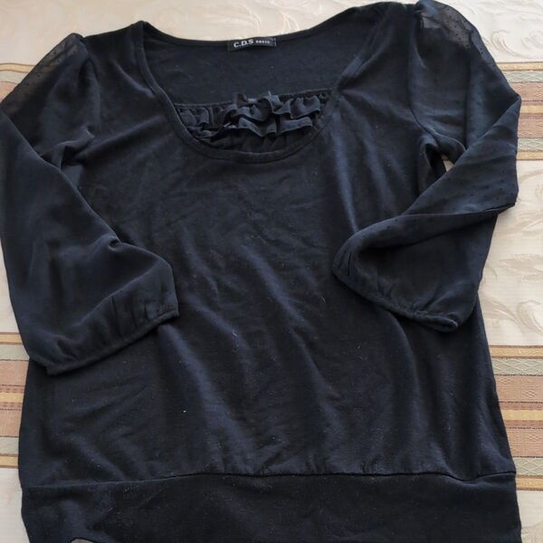 C.D.S Basic トップス 七分袖 フリル ブラックM