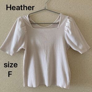 Heather ヘザー ストライプ 半袖 トップス フリーサイズ レディース カットソー 白 ピンク
