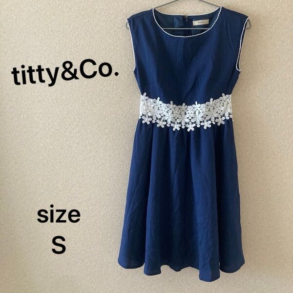 titty&Co. ティティアンドコー ノースリーブ ワンピース レース ネイビー レディース S