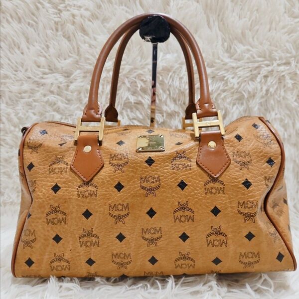 MCM エムシーエム ミニボストンバ ッグ ハンドバッグ 総柄 ロゴプレート