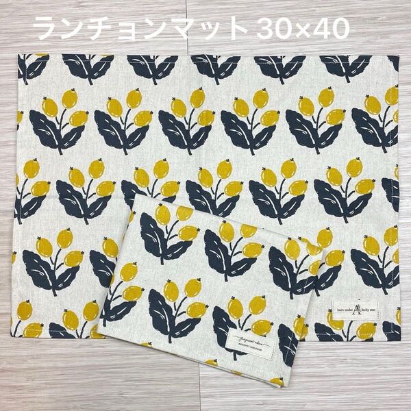 ランチョンマット 30×40 実柄 イエロー インテリア 綿麻 2枚セット