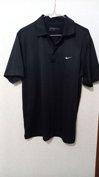 NIKE GOLF ゴルフウェア ジップアップ ポロシャツ ブラック ナイキ半袖M ドライフィット軽量さらさら生地 DRI FIT