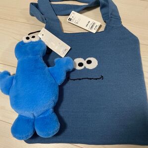 GU セサミストリート トートバッグ クッキーモンスター ニットバッグ&ぬいぐるみ ぬいぐるみポーチ 小物入れ コラボ