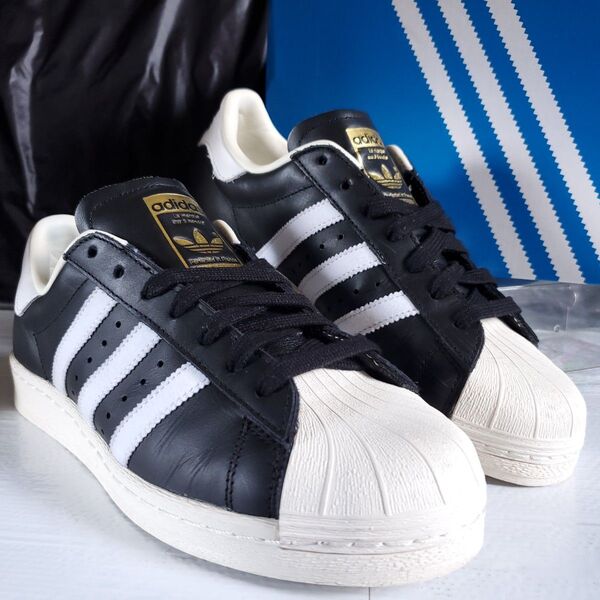 美品 箱付き adidas 82fi 金ベロ SUPERSTAR スーパースター 80s ブラック ホワイト 黒 白