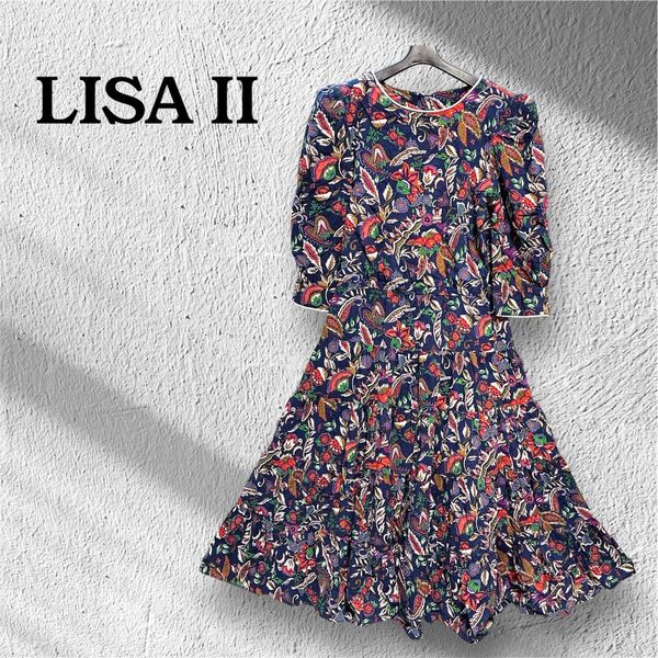 LISA II 花柄 5部袖 ワンピース 総柄 ヴィンテージ 輸入古着 インポート オシャレ ビンテージ 昭和レトロ 大正レトロ