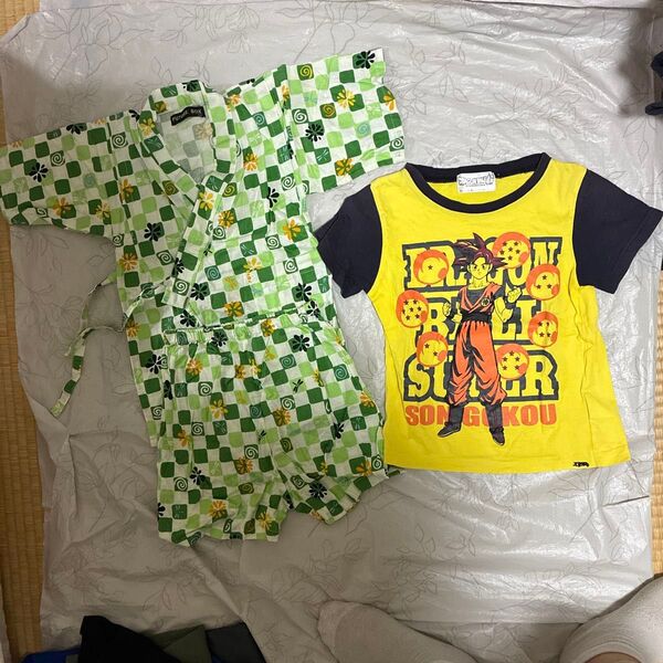 110cm 男の子 甚平 じんべい ドラゴンボール超絵柄 半袖Tシャツ Tシャツ 浴衣 お祭り 夏祭り 2点セット
