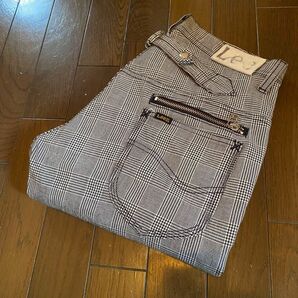 美品leeチェック格子柄クロップド丈ショートハーフパンツデニムジーンズ牛革パッチジーンズジーパンEDWINデニム
