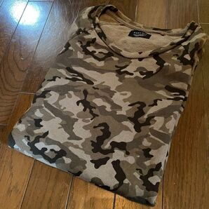 美品zaraカモフラージュ迷彩スウェットトレーナー半袖Tシャツアーミーミリタリーカットソー