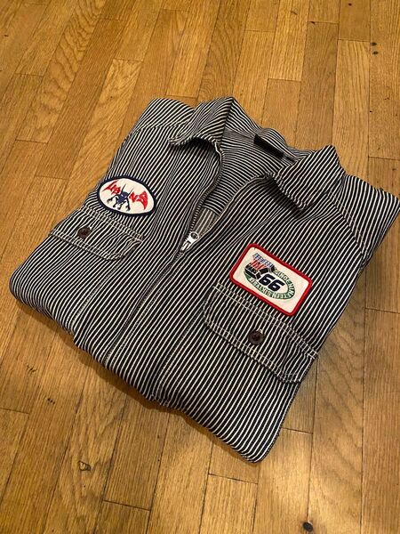 美品VANSヒッコリーストライプワークデニムジャケットトラッカーカバーオールシャツ半袖長袖ドリズラースウィングトップワッペン